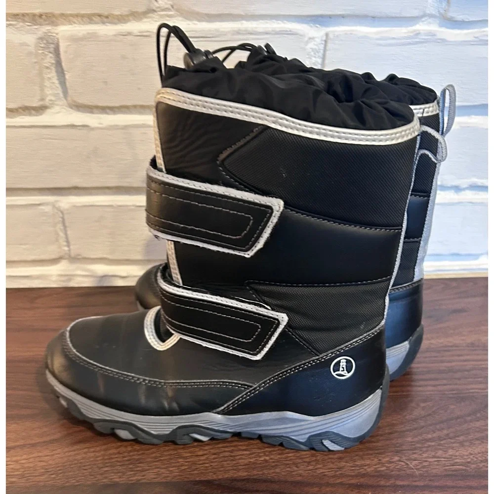 Lands End Snow Flurry Kids Winter Boots Black Silver Insulated Size 3 Youth Warm